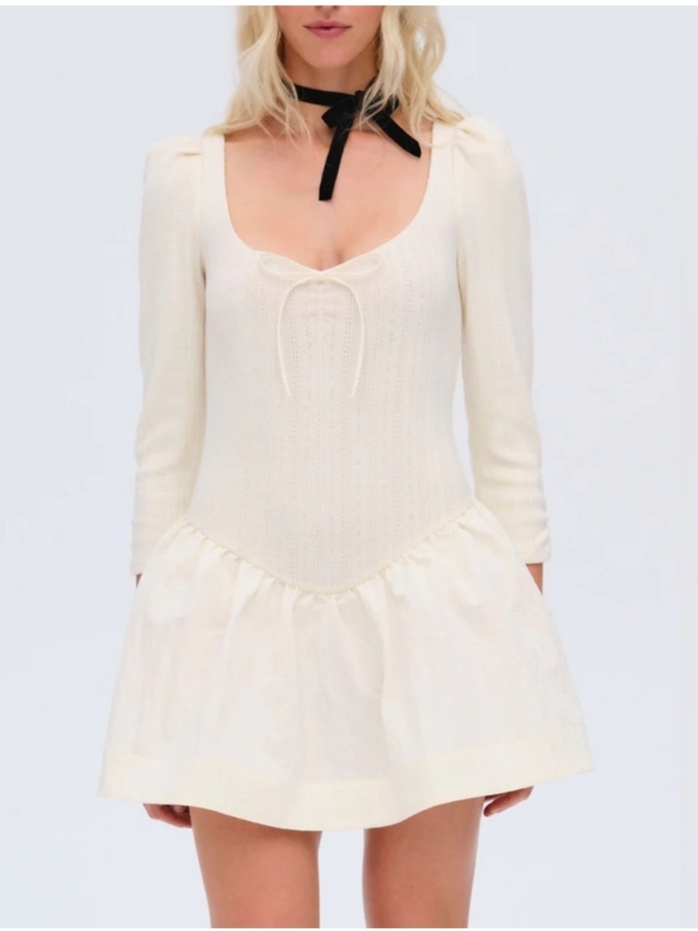 NWT For Love And Lemons Aliyah Pointelle Mini Dress Cream Size XS